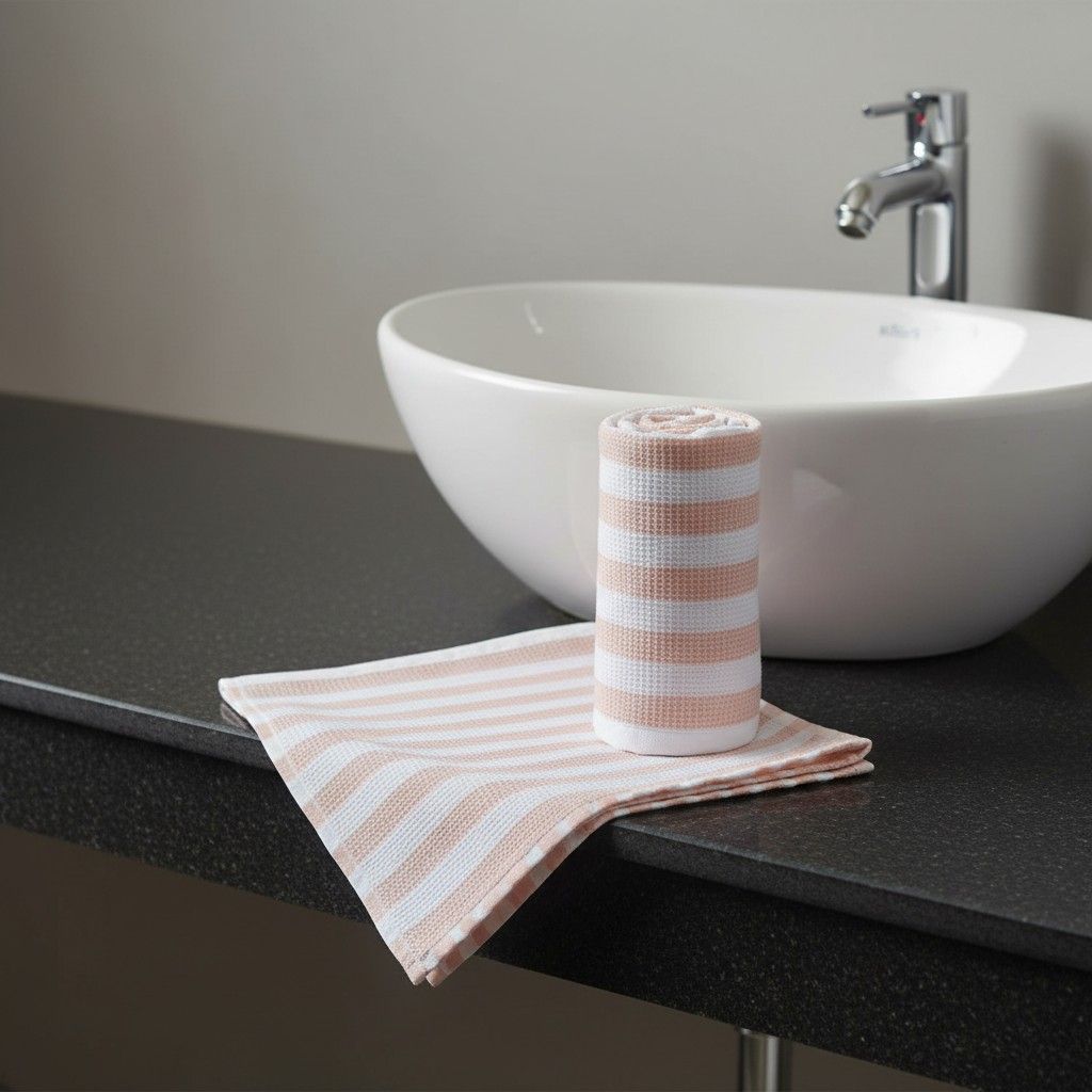 100% Cotton Peach & White Striped Waffle Bath Towel | Soft & Absorbent