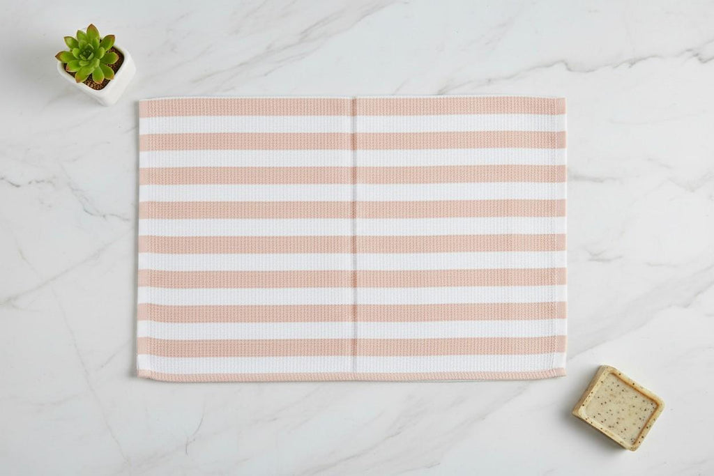 100% Cotton Peach & White Striped Waffle Bath Towel | Soft & Absorbent