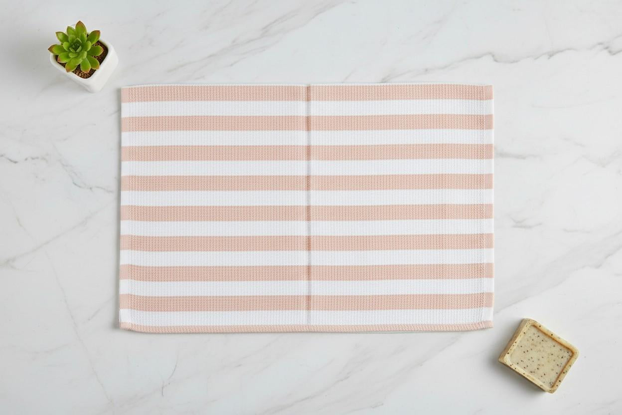 100% Cotton Peach & White Striped Waffle Bath Towel | Soft & Absorbent