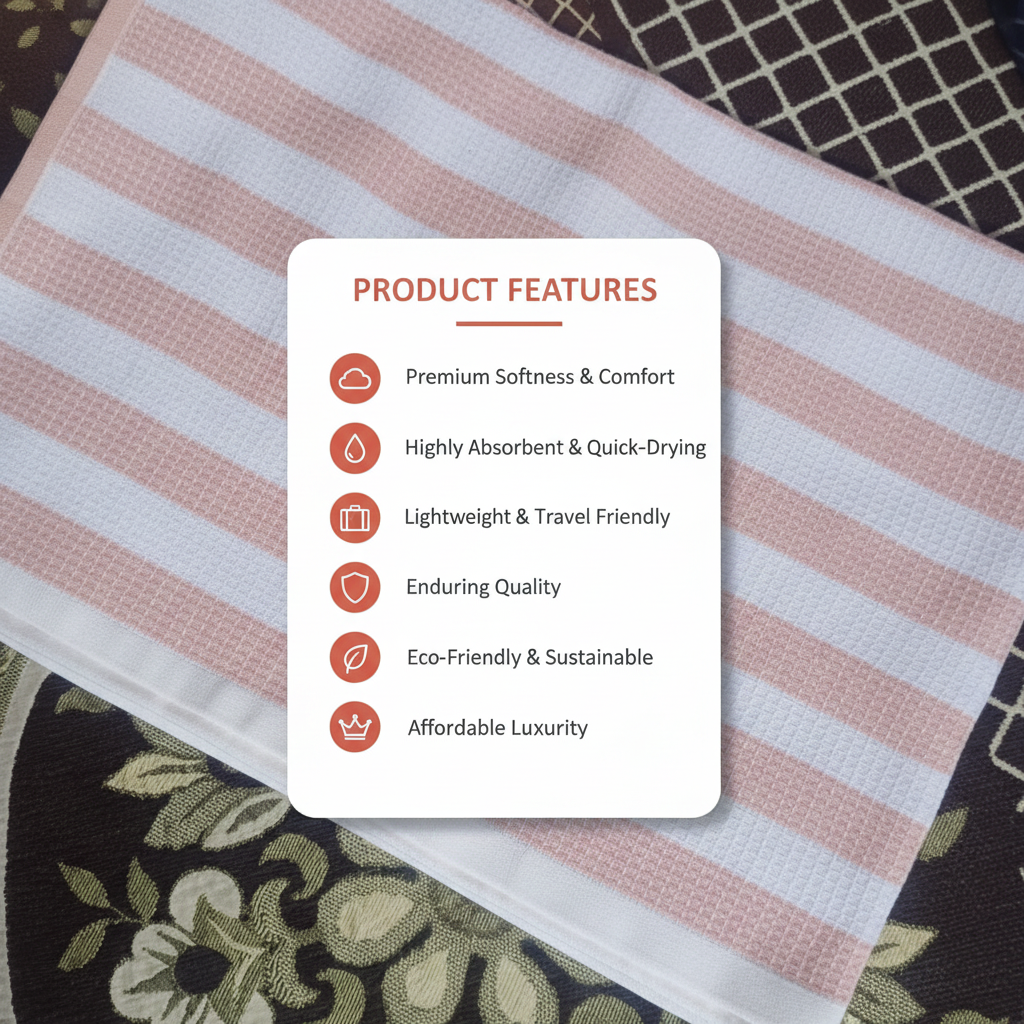 100% Cotton Peach & White Striped Waffle Bath Towel | Soft & Absorbent