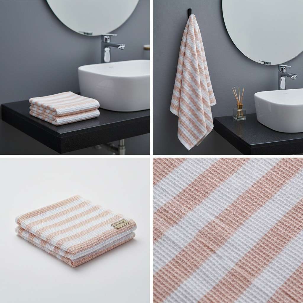 100% Cotton Peach & White Striped Waffle Bath Towel | Soft & Absorbent