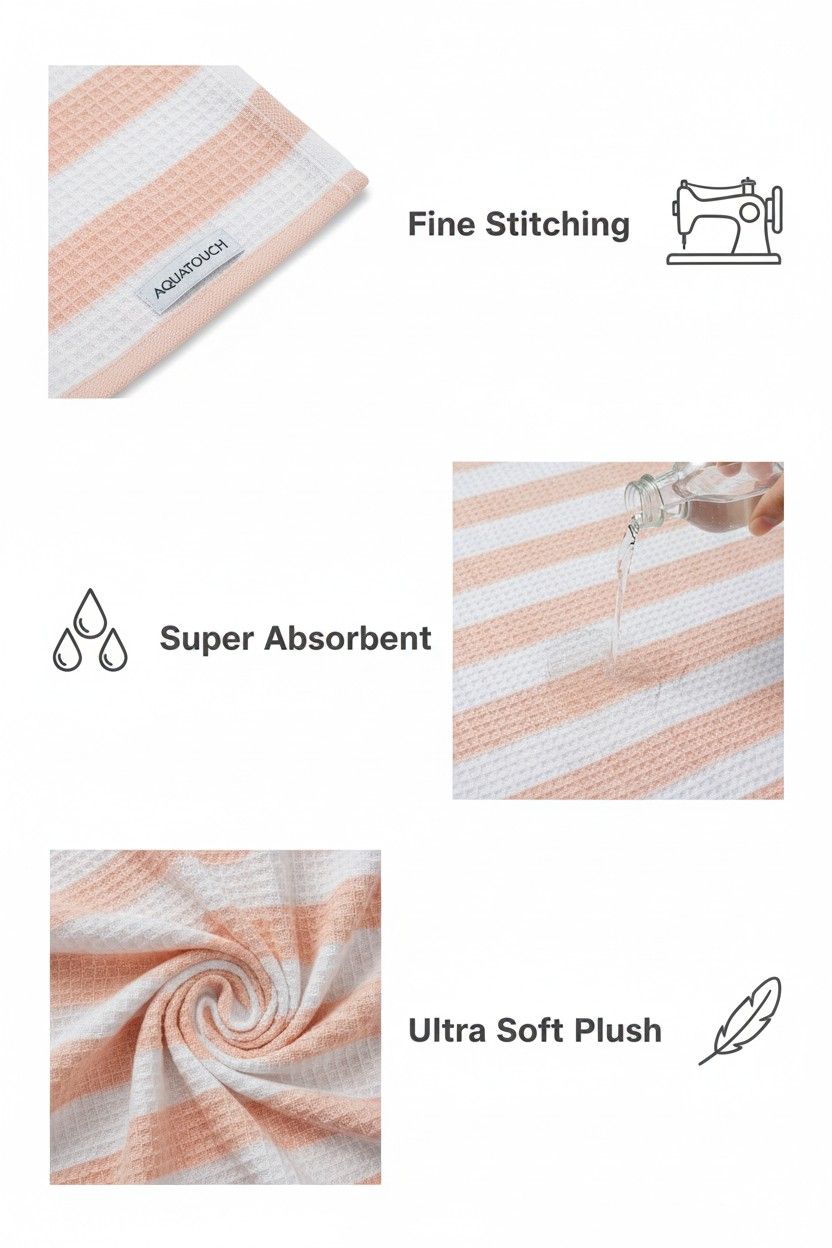 100% Cotton Peach & White Striped Waffle Bath Towel | Soft & Absorbent