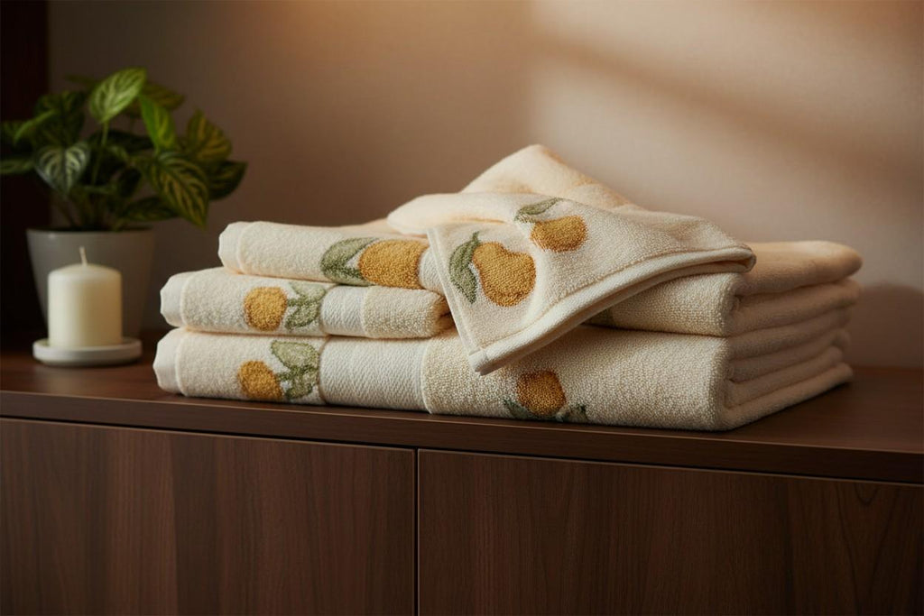 Bath Towel Microfiber | Cream Pear Print | Ultra Soft, Super Absorbent & Quick Dry | Unisex