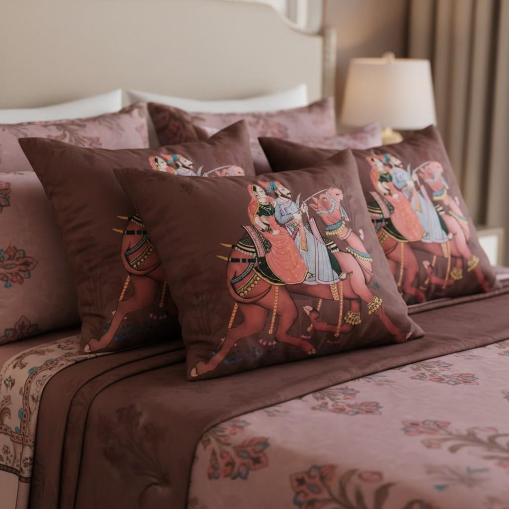 Rajasthani Royal Couple Bedsheet King Size 7D Digital Print with 2 Pillow Covers - 108x108 inch