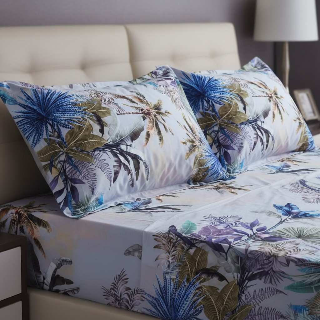 Tropical Palm Paradise Bedsheet King Size 7D Digital Print with 2 Pillow Covers - 108x108 inch