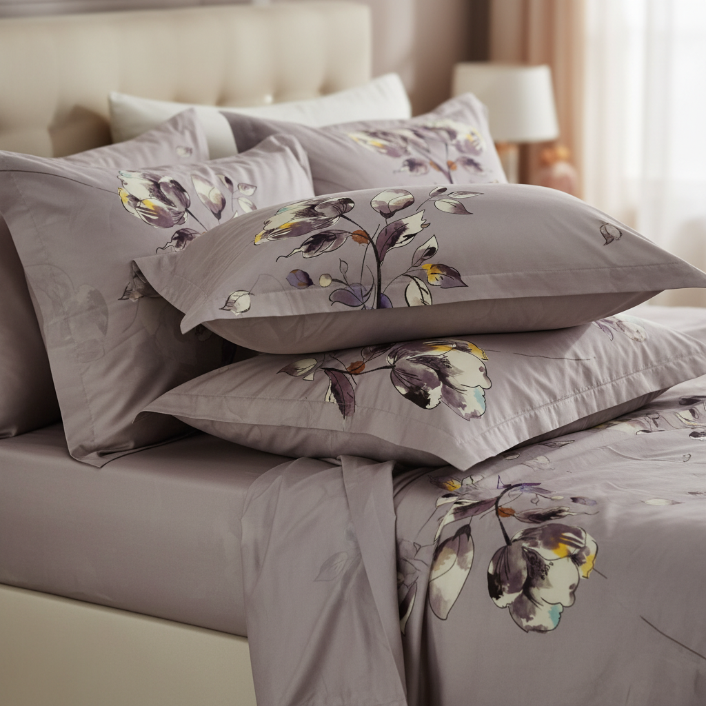 Mauve Magnolia Bedsheet King Size 7D Digital Print with 2 Pillow Covers - 108x108 inch
