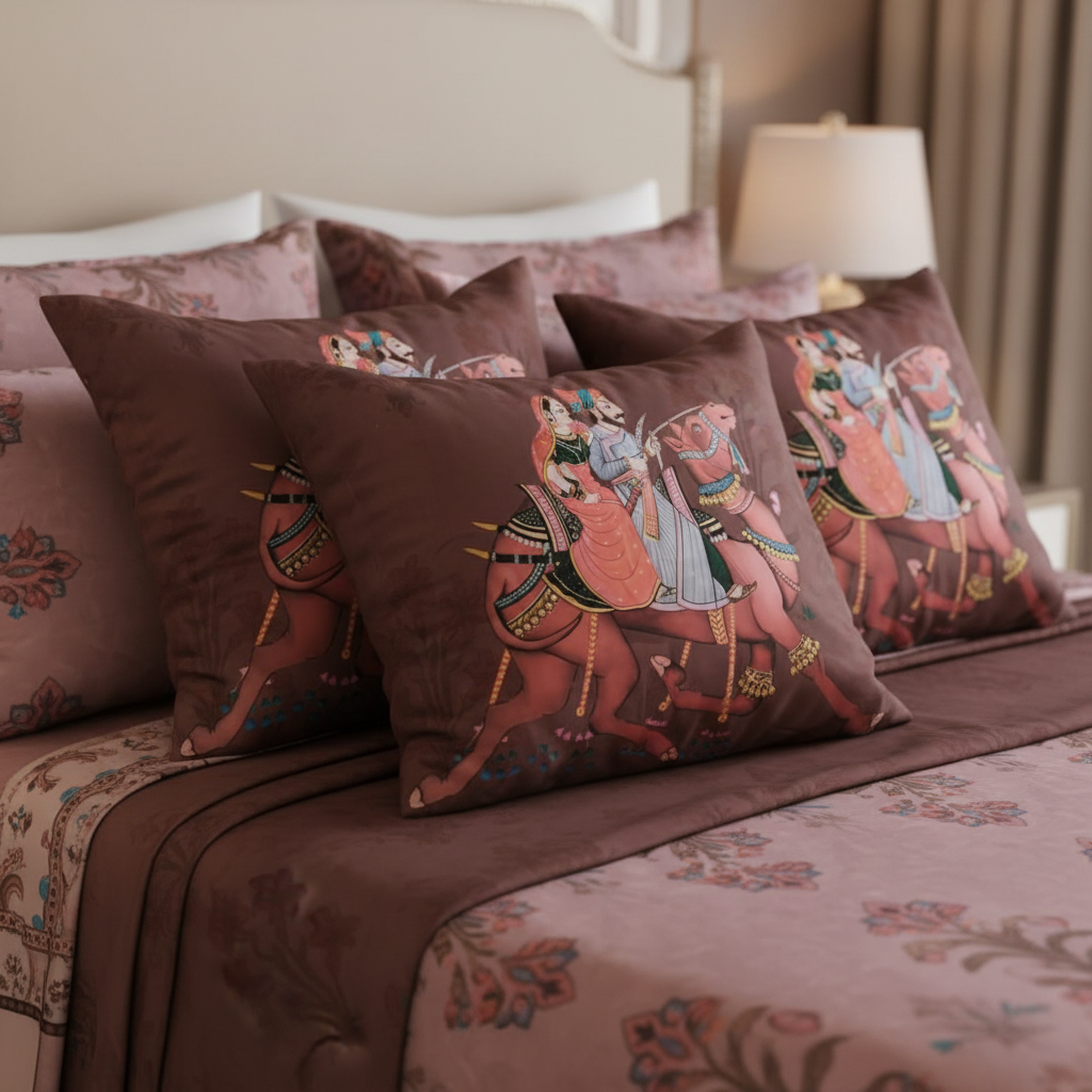 Rajasthani Royal Couple Bedsheet King Size 7D Digital Print with 2 Pillow Covers - 108x108 inch