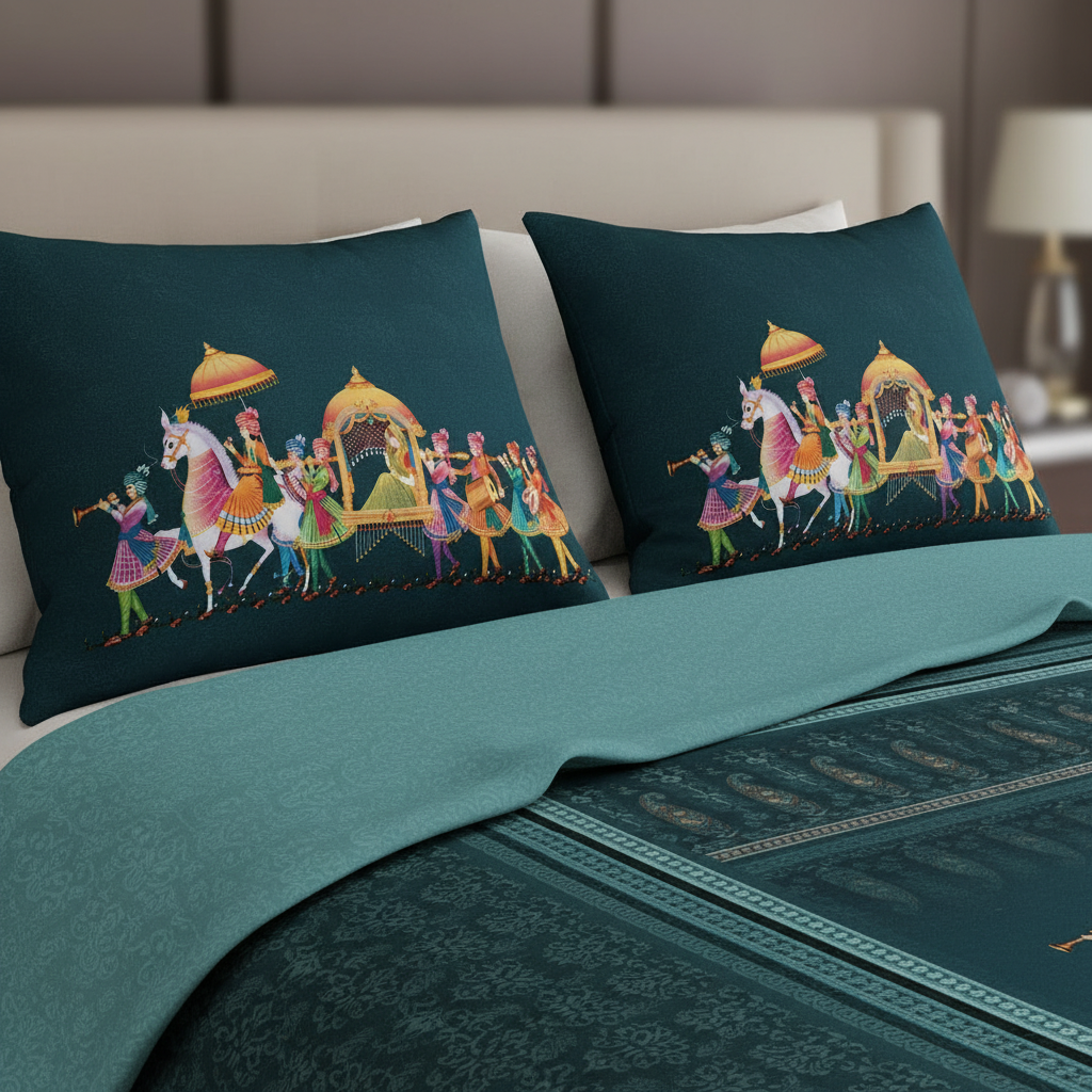 Royal Procession King Size Bedsheet 7D Digital Print with 2 Pillow Covers - 108x108 inch