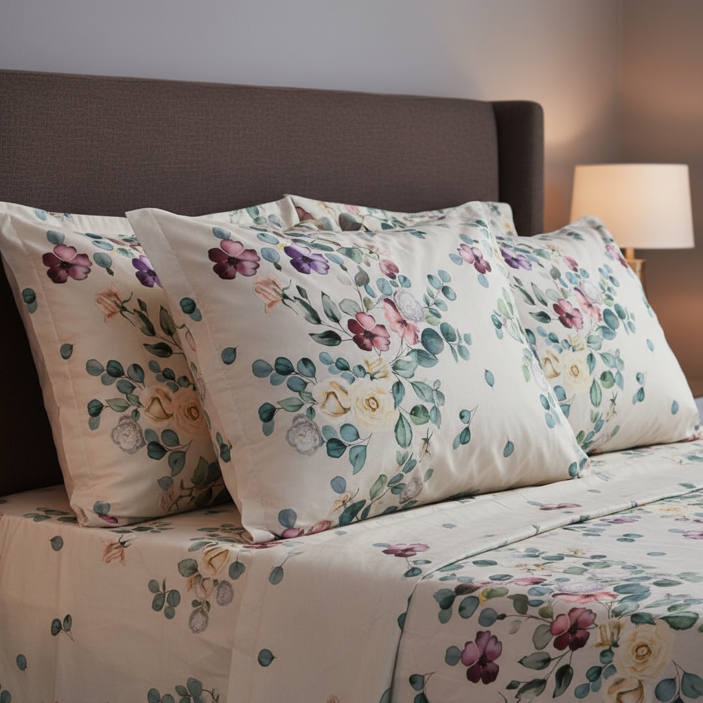 Eucalyptus Floral King Size Bedsheet - 7D Digital Print with 2 Pillow Covers - 108x108 inch