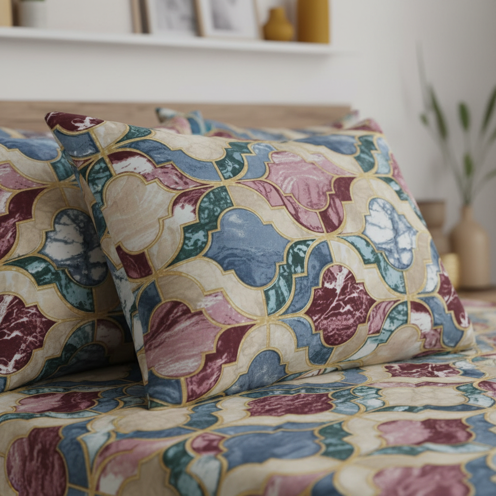 Bedsheet Set with Pillow Covers -| Premium Quatrefoil Marbled Pattern with Premium Packing