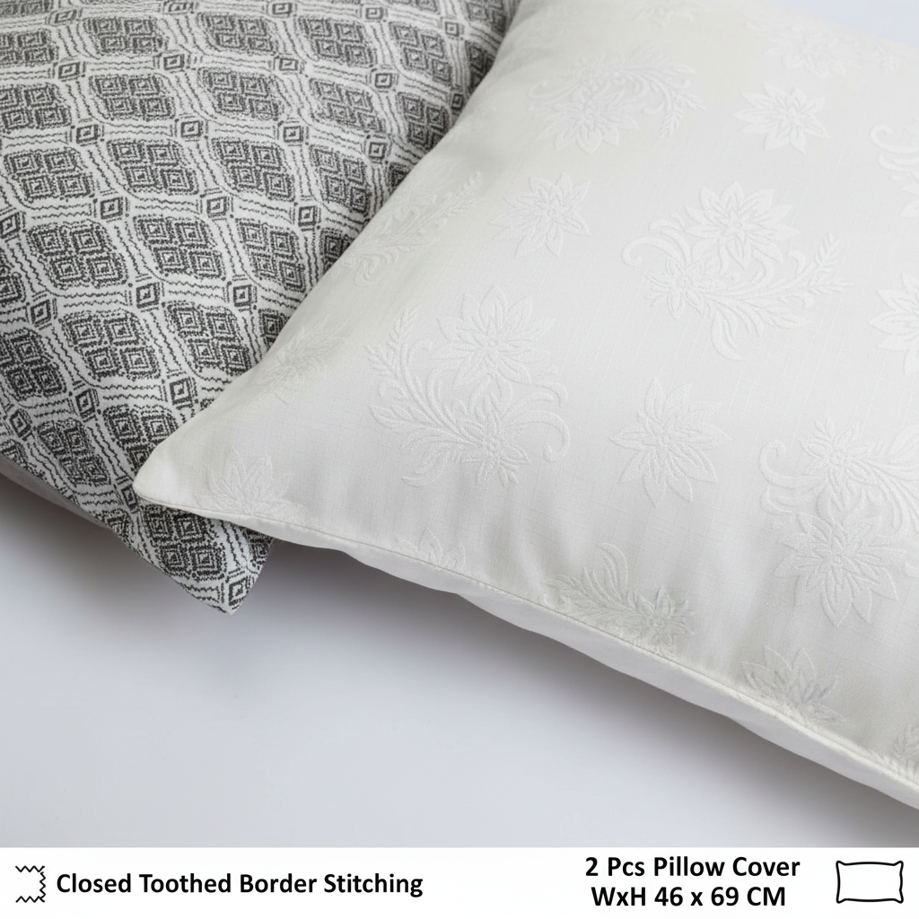 100% Pure Cotton King Size Bedsheet Set | Grey White Geometric Diamond Pattern | 108x108 Inches
