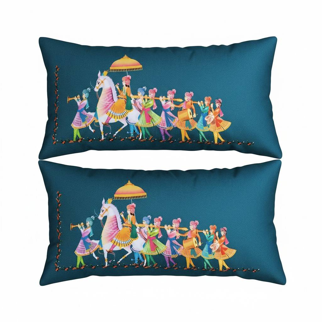 Royal Procession King Size Bedsheet 7D Digital Print with 2 Pillow Covers - 108x108 inch