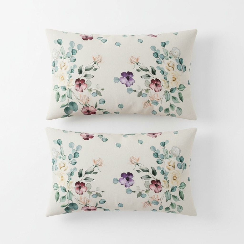 Eucalyptus Floral King Size Bedsheet - 7D Digital Print with 2 Pillow Covers - 108x108 inch