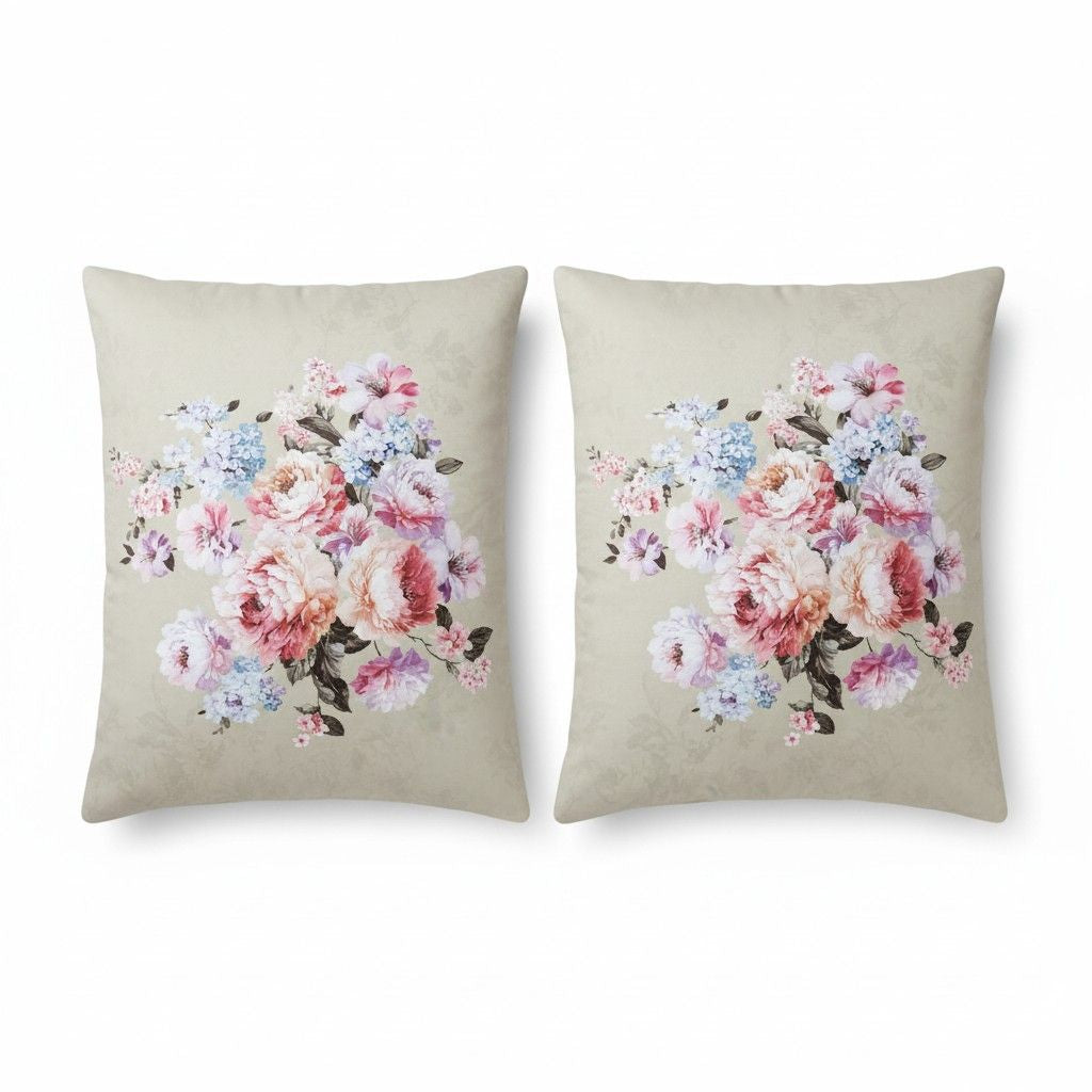 Romantic Pastel Floral Bedsheet King Size 7D Digital Print with 2 Pillow Covers - 108x108 inch