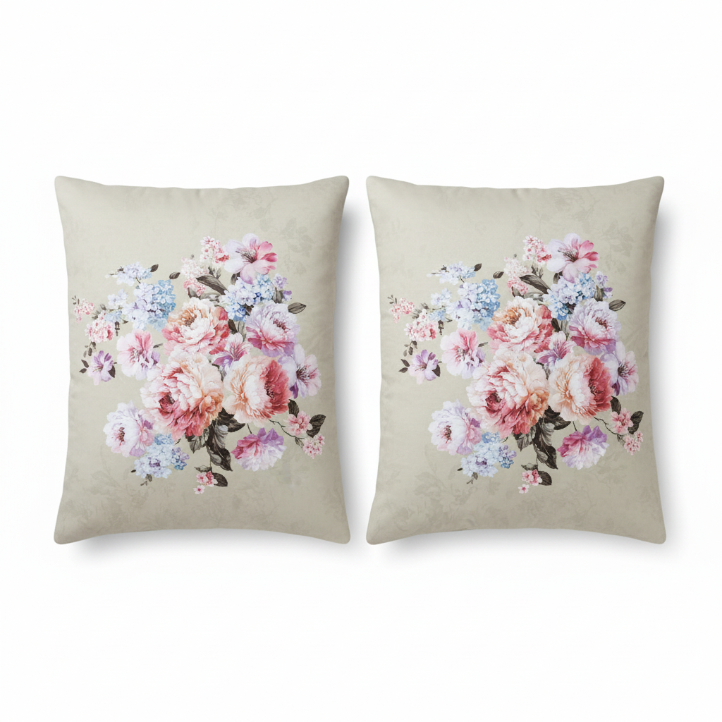 Romantic Pastel Floral Bedsheet King Size 7D Digital Print with 2 Pillow Covers - 108x108 inch