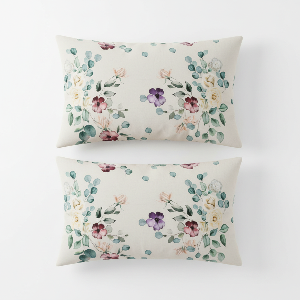 Eucalyptus Floral King Size Bedsheet - 7D Digital Print with 2 Pillow Covers - 108x108 inch