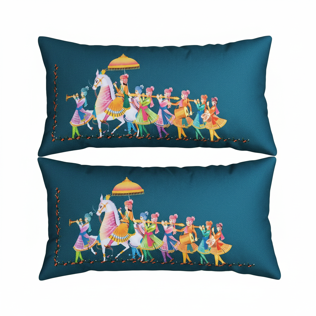 Royal Procession King Size Bedsheet 7D Digital Print with 2 Pillow Covers - 108x108 inch