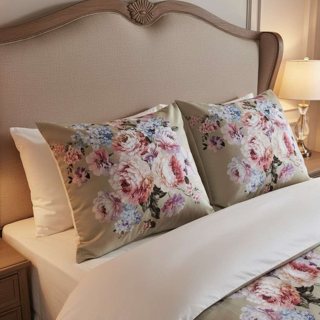 Romantic Pastel Floral Bedsheet King Size 7D Digital Print with 2 Pillow Covers - 108x108 inch