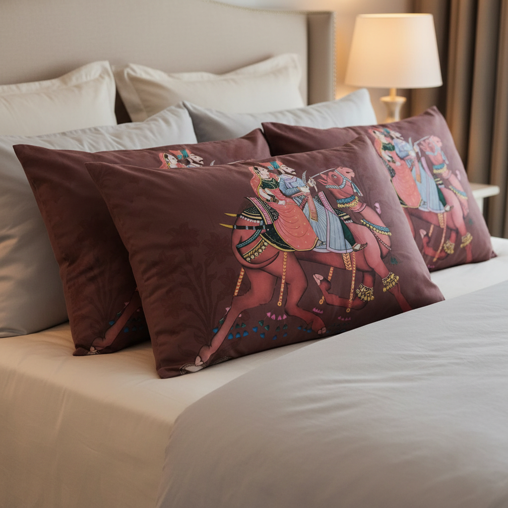 Rajasthani Royal Couple Bedsheet King Size 7D Digital Print with 2 Pillow Covers - 108x108 inch