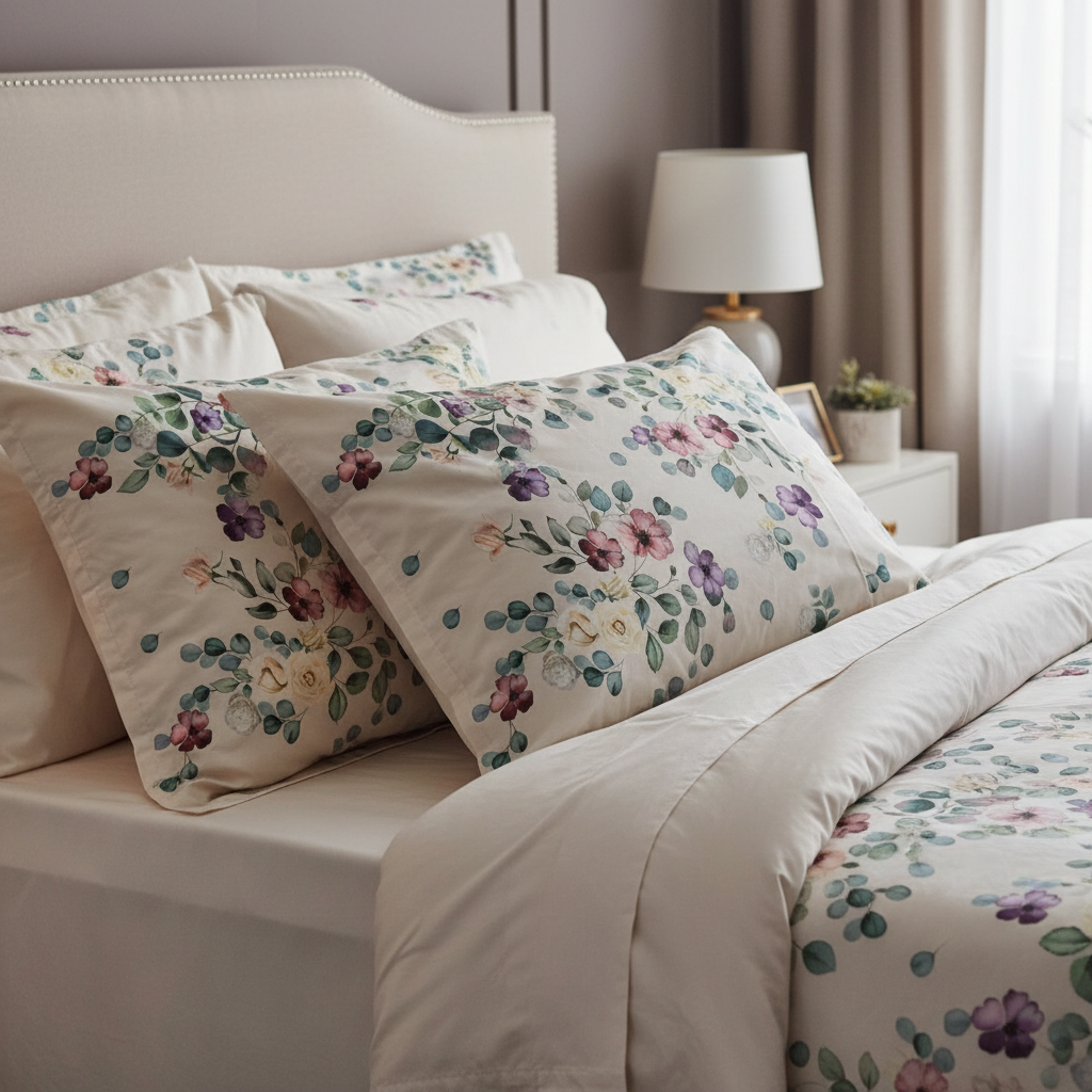 Eucalyptus Floral King Size Bedsheet - 7D Digital Print with 2 Pillow Covers - 108x108 inch