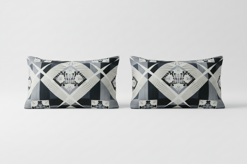 Fitted Elastic Bedsheet Set with 2 Pillow Covers - Geometric Black White Grey Queen Size