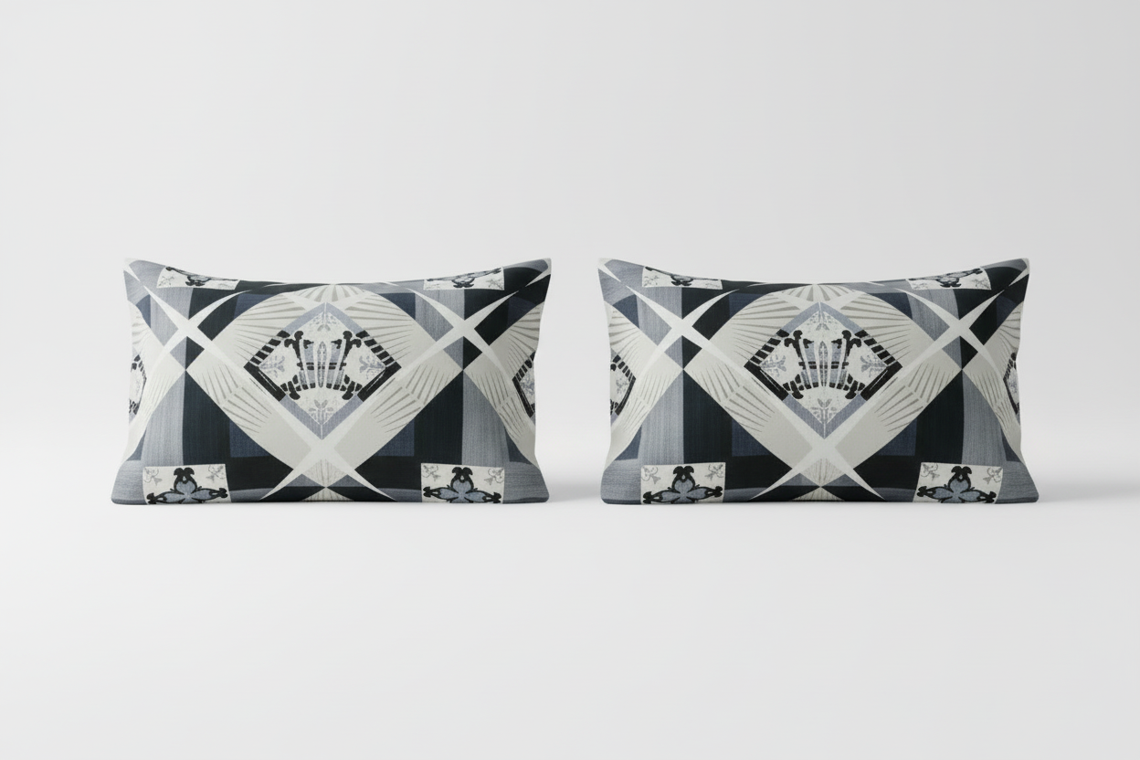 Fitted Elastic Bedsheet Set with 2 Pillow Covers - Geometric Black White Grey Queen Size