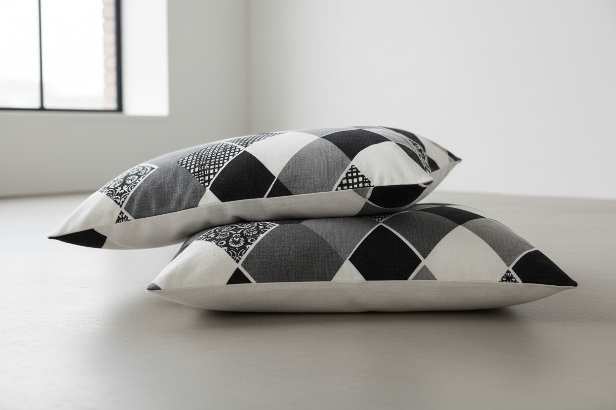 Fitted Elastic Bedsheet Set with 2 Pillow Covers - Geometric Black White Grey Queen Size