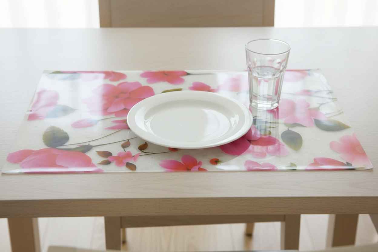 Pink Floral Dining Table Mat | Waterproof PVC Placemat set of 6 pcs