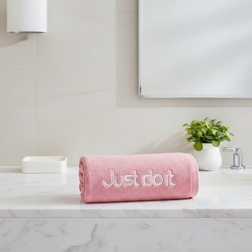 Bath Towel Microfiber | Pink | "Just Do It" Embroidery | Ultra Soft & Quick Dry | Unisex
