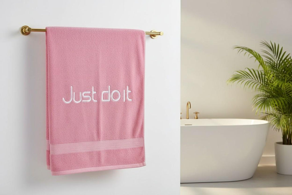Bath Towel Microfiber | Pink | "Just Do It" Embroidery | Ultra Soft & Quick Dry | Unisex