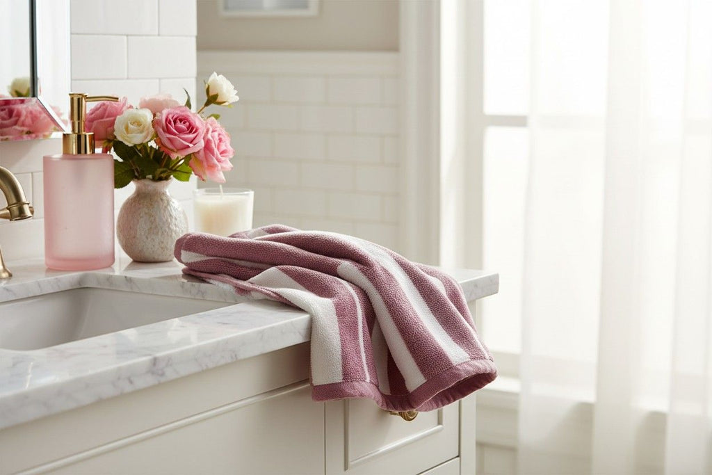 Microfiber Hand Towel | Pink & White Stripes | Ultra Soft (Set of 3 Pcs)