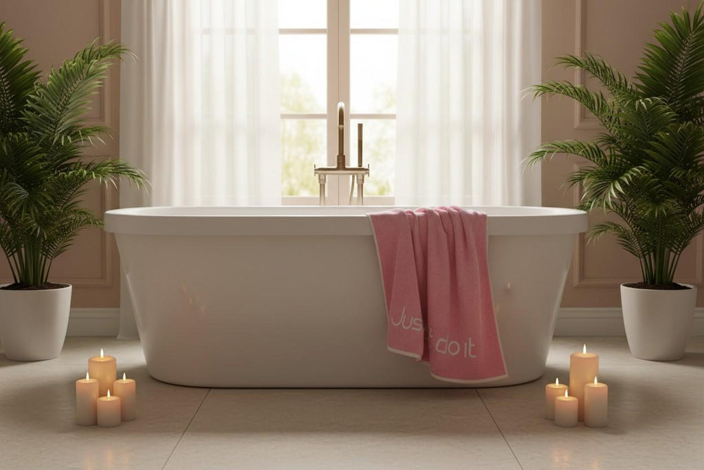 Bath Towel Microfiber | Pink | "Just Do It" Embroidery | Ultra Soft & Quick Dry | Unisex