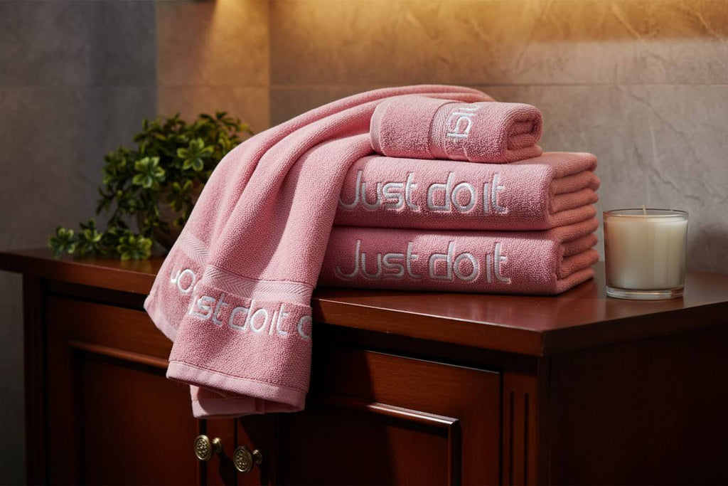 Bath Towel Microfiber | Pink | "Just Do It" Embroidery | Ultra Soft & Quick Dry | Unisex