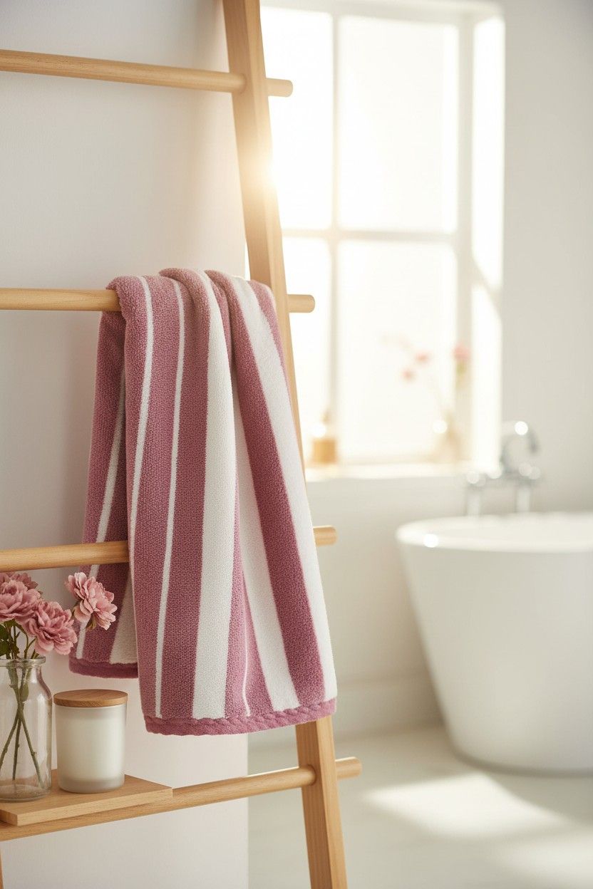 Microfiber Hand Towel | Pink & White Stripes | Ultra Soft (Set of 3 Pcs)