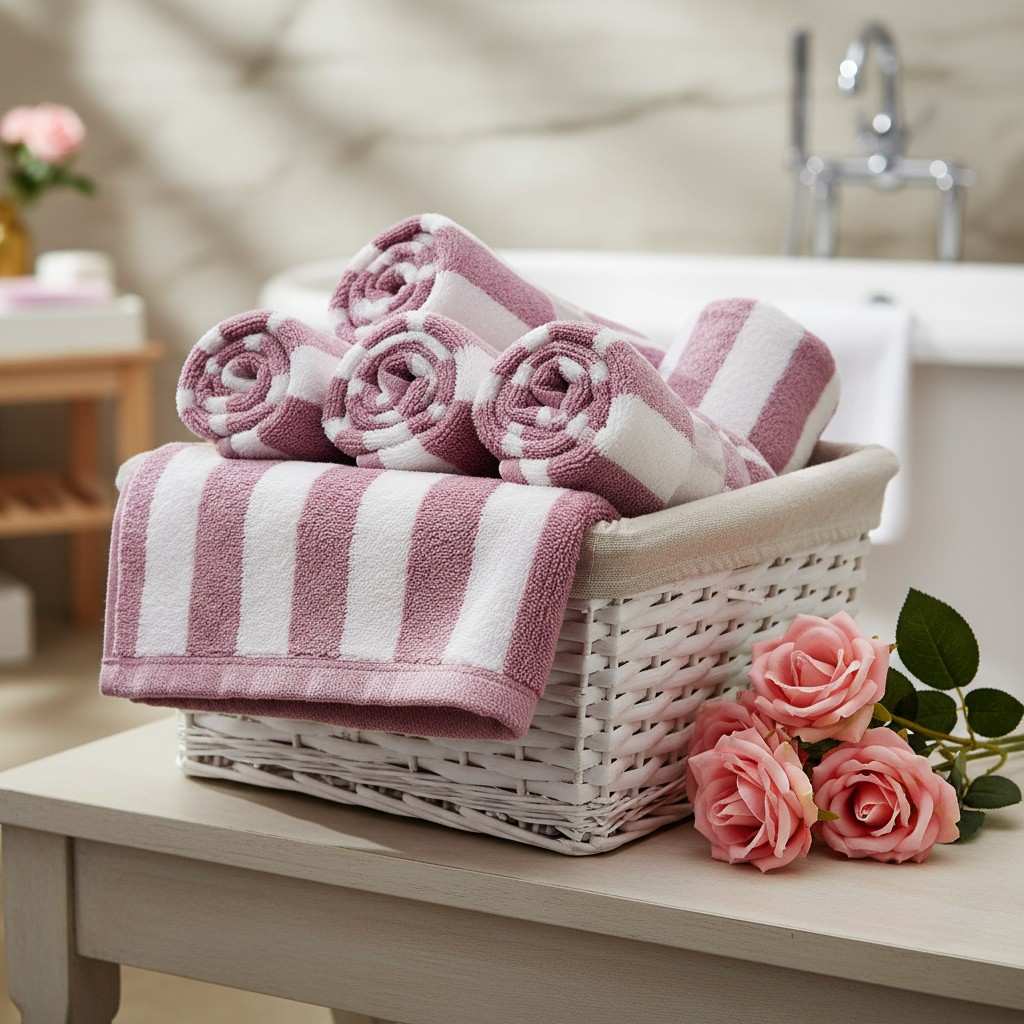 Microfiber Hand Towel | Pink & White Stripes | Ultra Soft (Set of 3 Pcs)