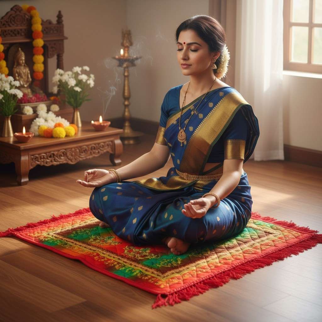 Puja Aasan | Velvet Quilted Sitting Mat | 24x24 Inch | Multicolour Set of 3 Pcs