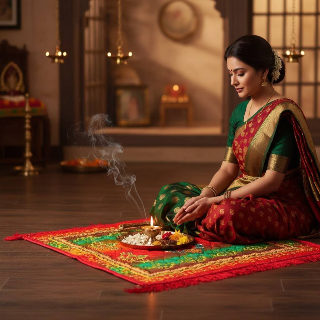 Puja Aasan | Velvet Quilted Sitting Mat | 24x24 Inch | Multicolour Set of 3 Pcs