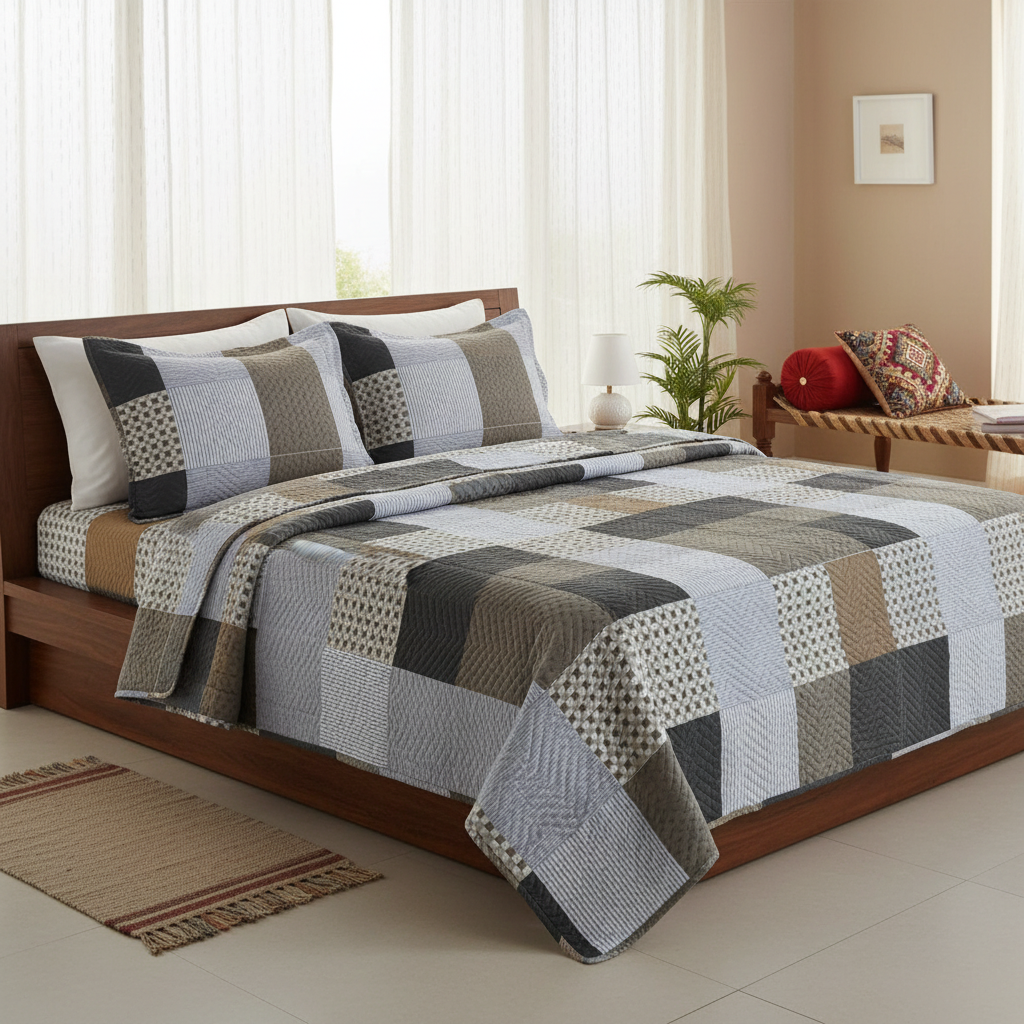 Premium Bed Sheet Set with Quilted Pillow Covers - Queen Size