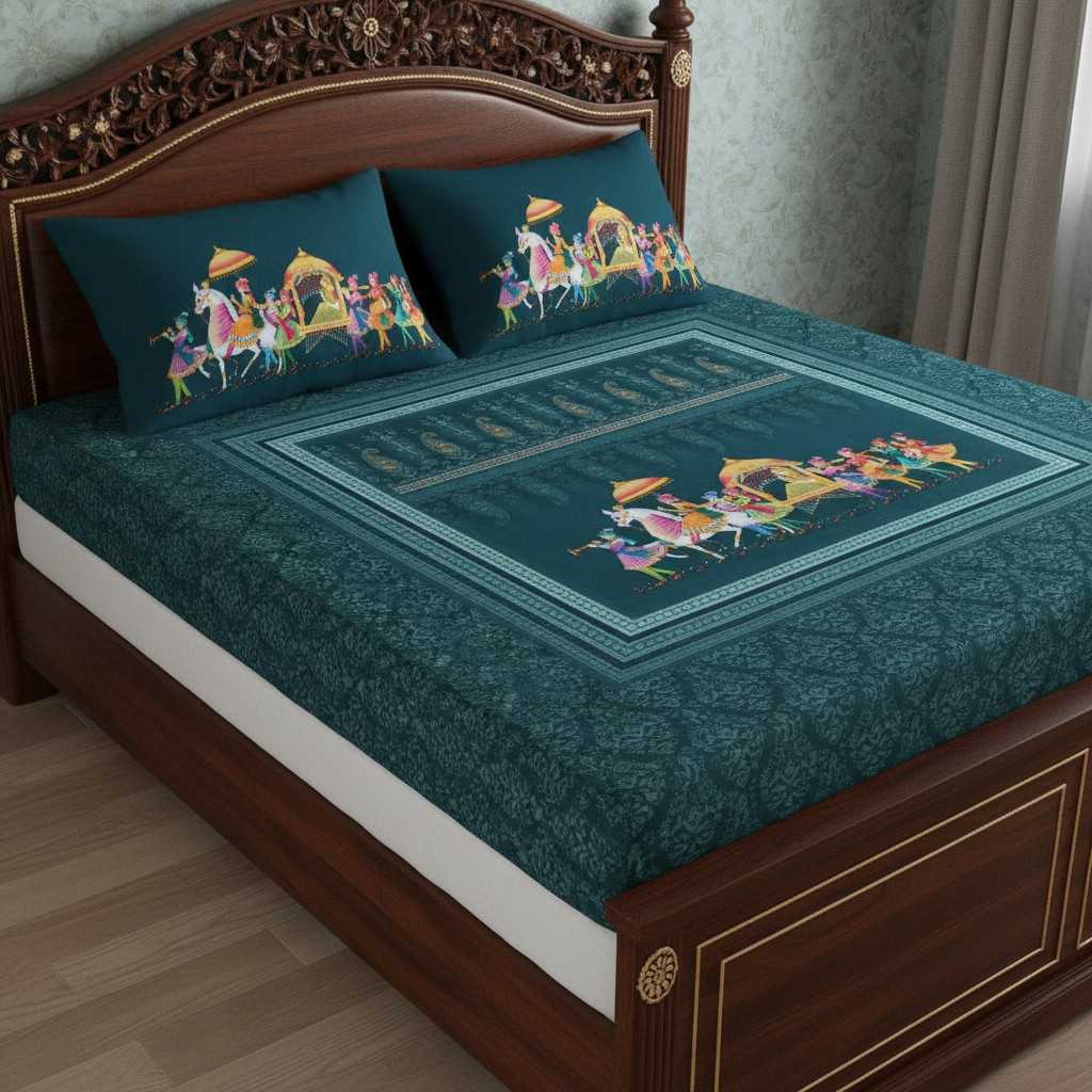 Royal Procession King Size Bedsheet 7D Digital Print with 2 Pillow Covers - 108x108 inch