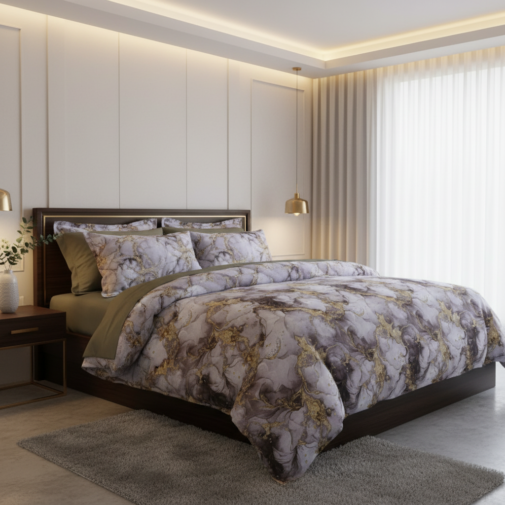 Marble Bedsheet with 2 Pillow Covers| Gold Abstract Pattern with Premium Packing