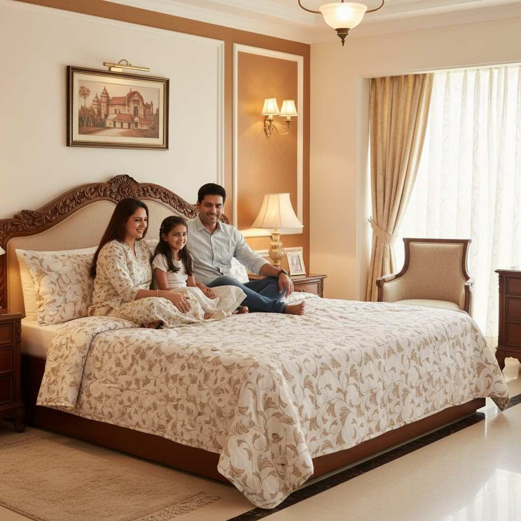 Summer Dohar Double Bed | White Grey Floral 100% Cotton Bedding