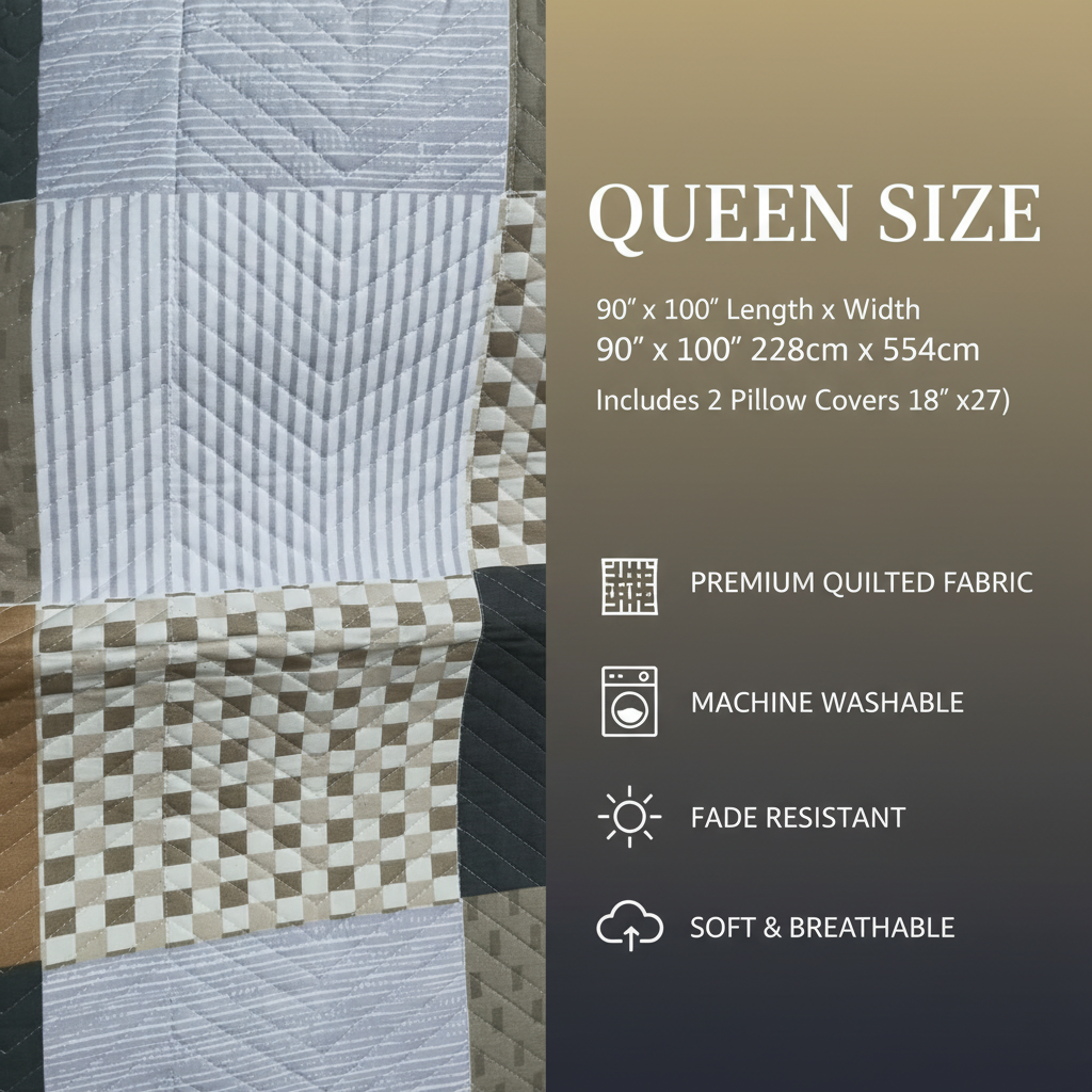 Premium Bed Sheet Set with Quilted Pillow Covers - Queen Size