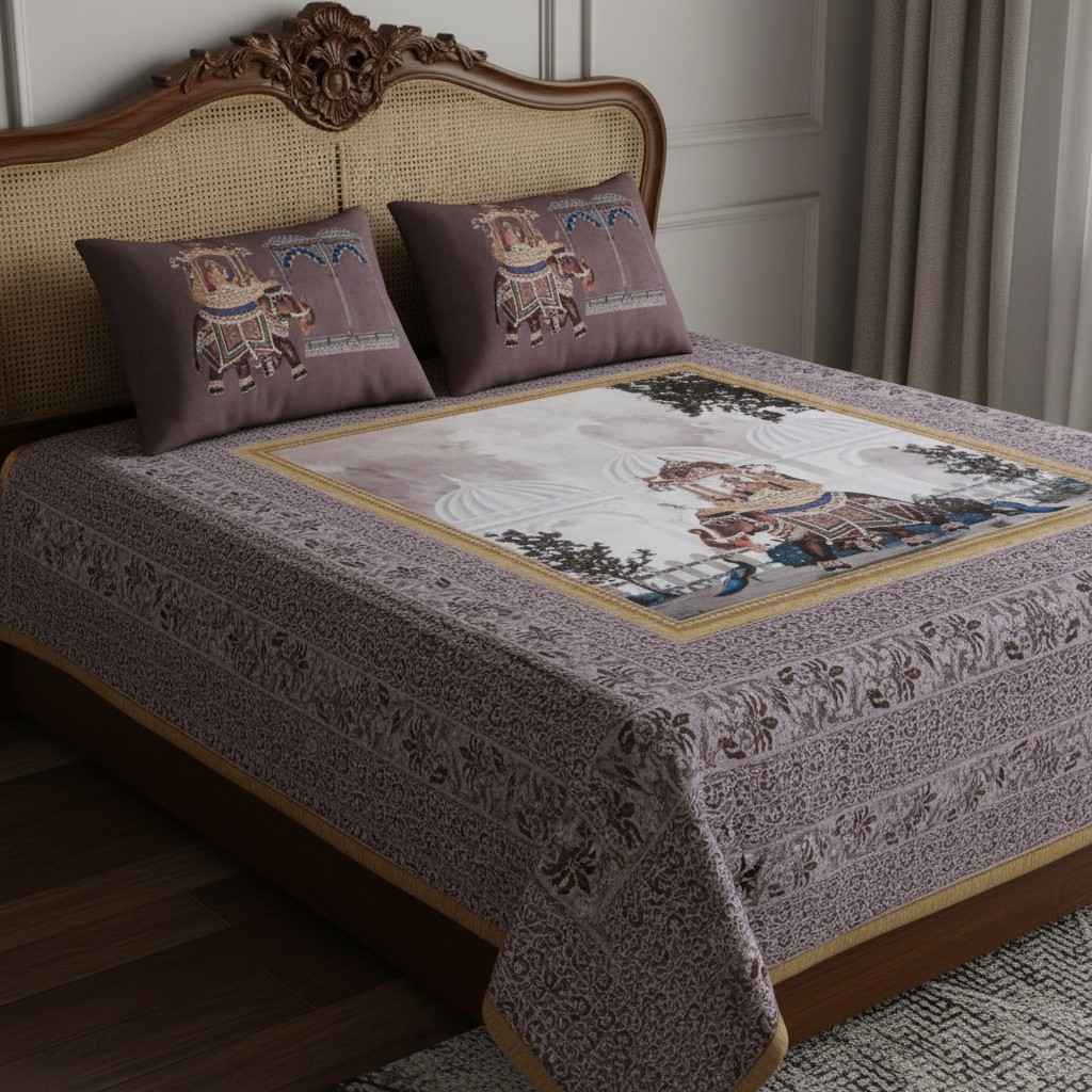 Royal Elephant Heritage Bedsheet King Size 7D Digital Print with 2 Pillow Covers - 108x108 inch