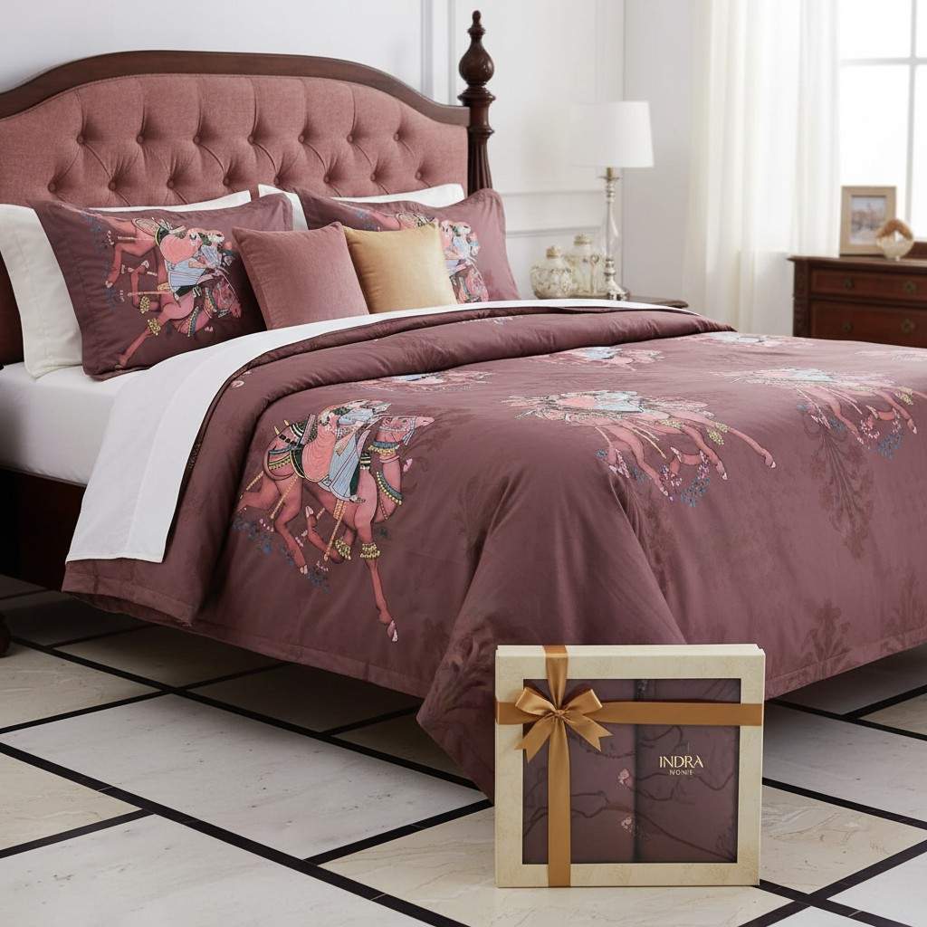 Rajasthani Royal Couple Bedsheet King Size 7D Digital Print with 2 Pillow Covers - 108x108 inch