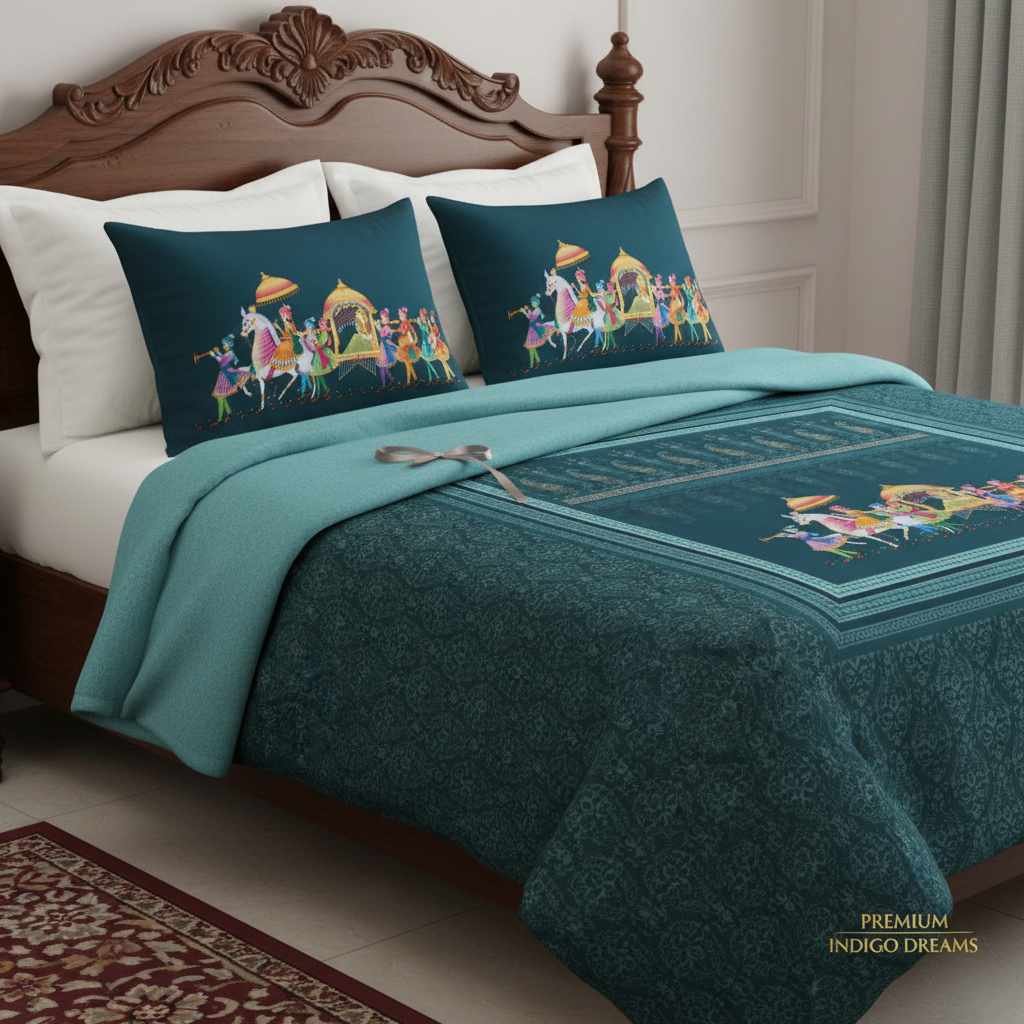 Royal Procession King Size Bedsheet 7D Digital Print with 2 Pillow Covers - 108x108 inch