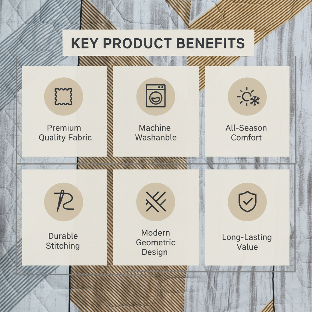 Premium Bed Sheet Set - Beige Grey Geometric Diagonal Striped Pattern with Quilted Pillow Covers - Queen Size