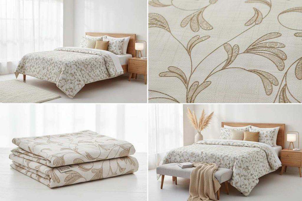 Summer Dohar Double Bed | White Grey Floral 100% Cotton Bedding
