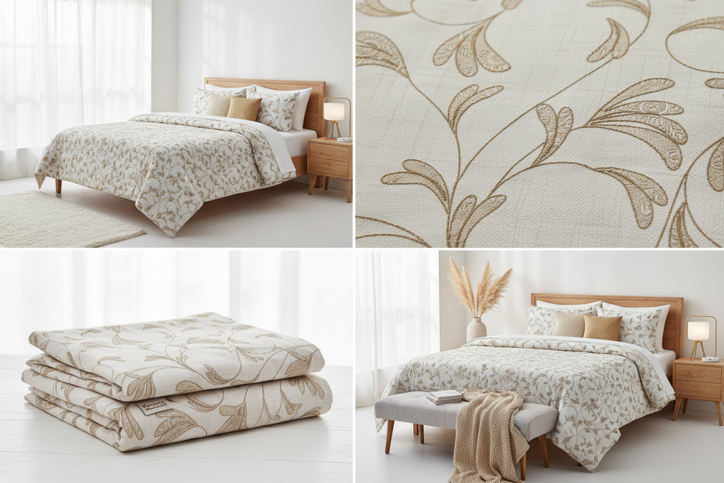 Summer Dohar Double Bed | White Grey Floral 100% Cotton Bedding