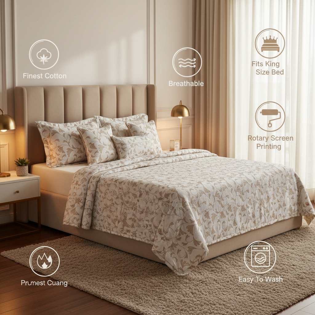 Summer Dohar Double Bed | White Grey Floral 100% Cotton Bedding