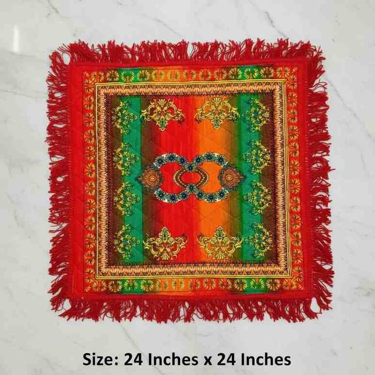 Puja Aasan | Velvet Quilted Sitting Mat | 24x24 Inch | Multicolour Set of 3 Pcs